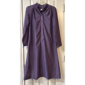 Vtg 70s GOGO Midi Shirt Dress Purple Long Sleeve Gold Pretzel Button Sz M